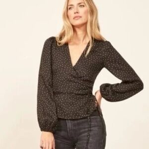 Reformation Jeans Alaina Wrap Top in Polka Dot